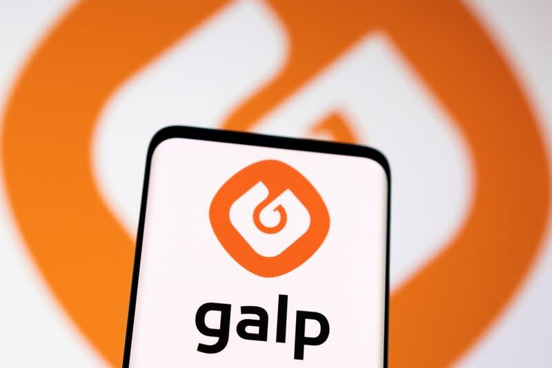 Close-up of a smartphone screen displaying the Galp logo (orange emblem) with the word 'galp' on a white background.