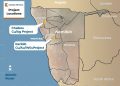 KAOKO METALS | Mining and Energy Namibia | Namibia’s Leading Mining & Energy News Namibia map highlighting two mining projects: Chalkos Cu/Ag near Sesfontain and Karibib Cu/Au/WO3 near Walvis Bay.