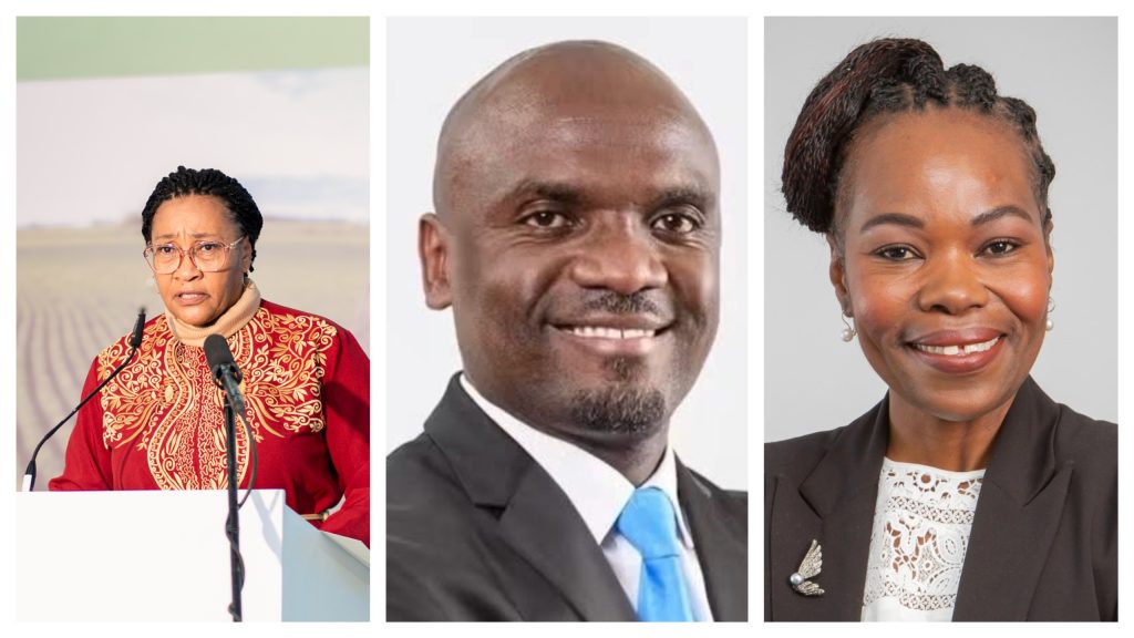MixCollage-09-Sep-2026-04-21-PM-3000 | Mining and Energy Namibia | Namibia’s Leading Mining & Energy News Three professional head-and-shoulder portraits: left woman at podium wearing red patterned outfit, middle smiling man in suit and blue tie, right woman with braided hair in blazer.